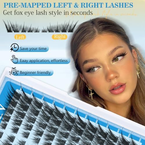 KevKev Lash Clusters Wispy Eyelash Clusters Fairy Manga Lashes 10-18mm Cluster Eyelash Extensions Pre-Mapped Right Left Fox Eye Lash Clusters LC Curl Foxtail Anime Eyelashes(Fox Eye-05V) — view 4