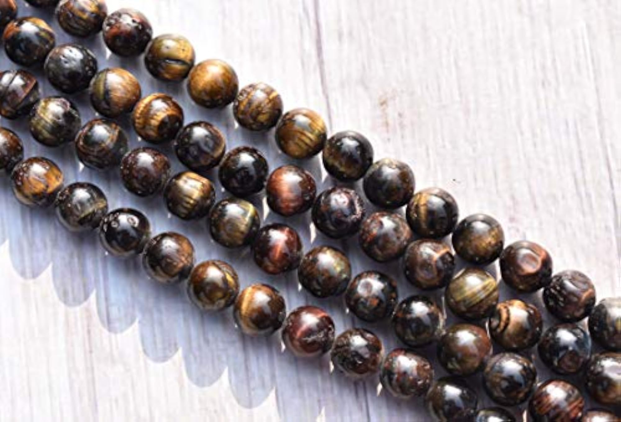 Natural Blue Tiger Eye Healing Crystal Mala, 34 Inch, 108 Beads