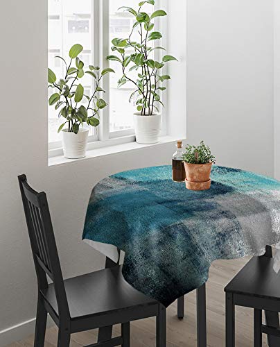 Teal Grey Tablecloths Square, Oil Painting Gray Waterproof Tablecloth, Dining Turquoise Table Cloth, Modern Geometric Abstract Art Polyester Table Cover For Kitchen/Cafe/Party Table, 54 X 54 Inch #TOP1