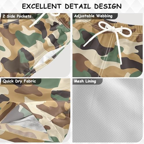 Pigsaly Boys' Swim Board Shorts Army Camouflage Brown Green Camo Print Boy's Swim Trunks Kids Swimwear 5T3