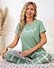 difficort Ladies Pajamas Sets Soft Summer Short Sleeve O Neck Shirt with Long Pant Pj Sets, Grass Green, Medium