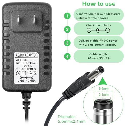 Image of MAD OWL AC DC Power Supply Adapter, 9V 2A Guitar Pedal Piano Keyboard Charger,5.5 x 2.1mm Center Negative Connector, 110V Input