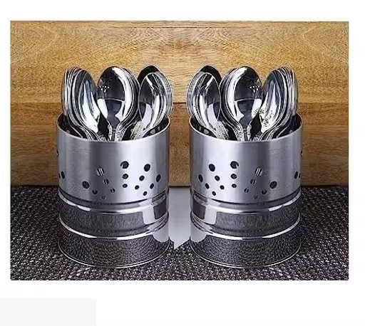 Image of ALTRON Stainless Steel Cutlery Holder Combo Set (2 Pcs) - Multipurpose Spoon Fork Knife Stand | Pen Holder, Toothbrush & Makeup Brush Organizer | Kitchen & Dining Table Utensil Storage