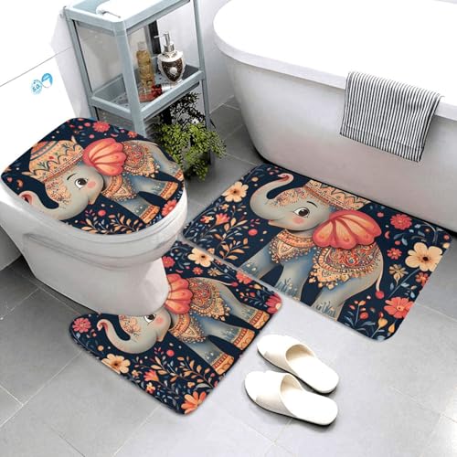 Funda de asiento de inodoro y alfombra de baño de elefante pack completo lavable 4
