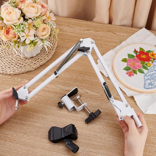 Image of OLYCRAFT White Embroidery Table Stand Kit 8mm Hole Hand Embroidery Stand Lap Folding Cross Stitch Stand Clamp Hand Embroidery Hoop Holder 360 Rotated Embroidery Holder Stand for Embroidery Hoops