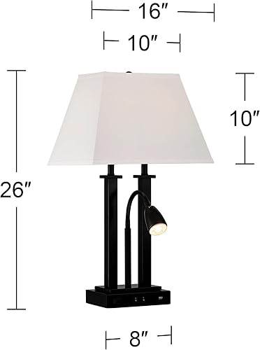 Miniatura 4 de Possini Euro Design Deacon - Juego de 2 lámparas de escritorio modernas industriales de 26 pulgadas de alto, puerto USB, salida de corriente