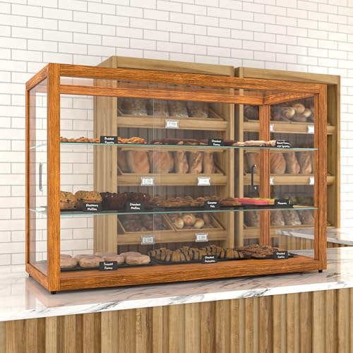 Image of KoolMore 42 in. Horizontal Light Wood Countertop Dry Bakery Display Case, Large Bread, Pastry and Dessert Display with Tempered Glass