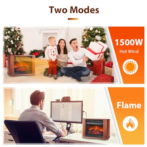 LifePlus 1500W Portable Electric Fireplace with 3D Dancing Flame – Indoor Space Heater for Bedroom and Office, Overheat Protection
