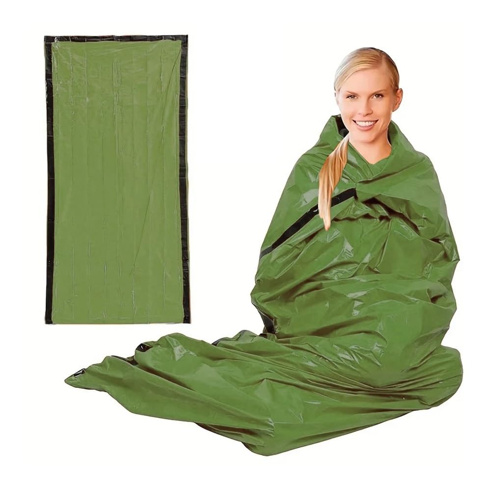 Tragbarer wasserdichter Notfall-Überlebensschlafsack, Outdoor, EDC, Campingausrüstung, Thermosack, Erste-Hilfe-Rettungsset, Mylar-Decke (grün)