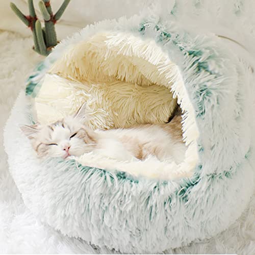 DG Catiee - Cueva para gatos, cachorros y perros pequeños y medianos - Igloo para gatos calmante, cálido y esponjoso, apto para interiores (felpa, 35 cm, verde)