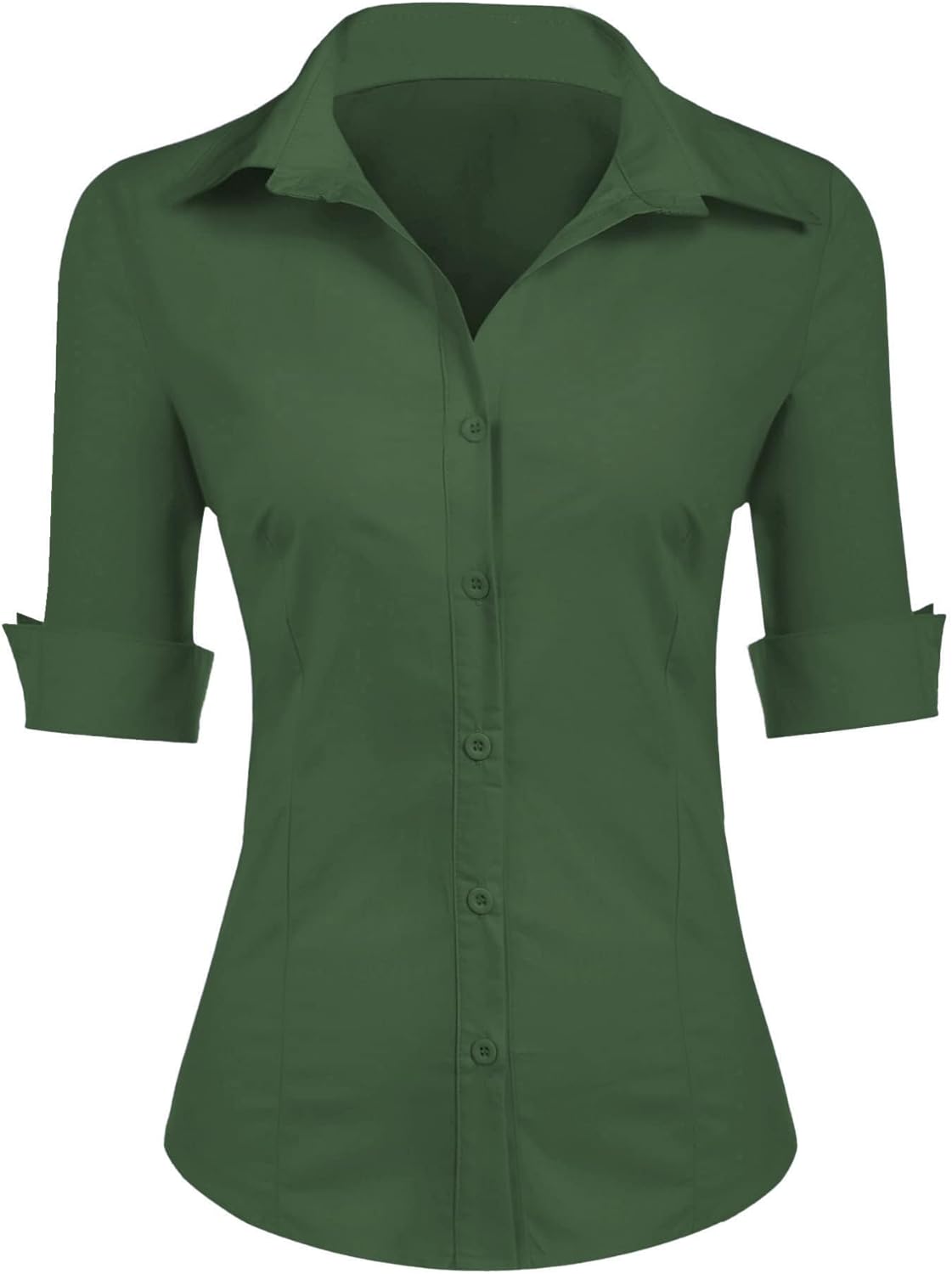 Zeagoo Camicia da donna a 3/4, maniche corte, slim fit, in cotone, con asola, scollo a V, taglie XS-XXL