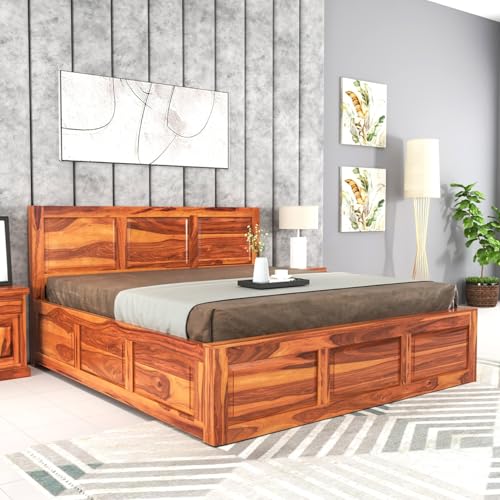 Image of FurnitureSheesham Wood King Size Double Bed with Storage Box for Living Room Solid Wood King Box Bed | Finish Color - Natural Brown 3, DIY