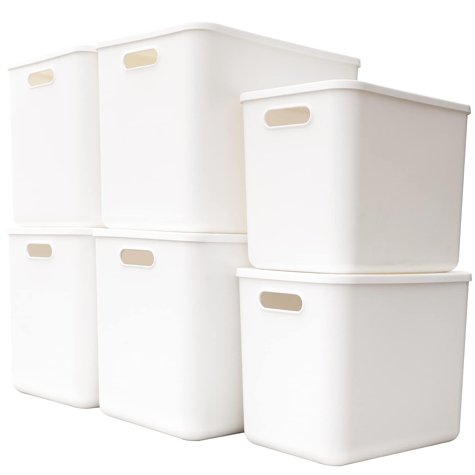 Yangyangyu Plastic Storage Baskets Bins Boxes With Lids,Organizing Container White Storage Organizer Bins For Shelves Drawers Desktop Playroom Classroom Office,6-Pack (WHITE, 4XL+2L)
