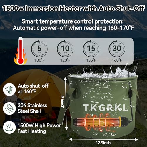 Set de ducha portátil con calentador para camping, 1500W, bomba recargable de 6000mAh, cubo plegable de 5 galones y panel solar USB miniatura 2