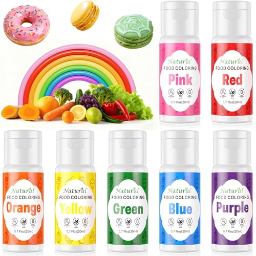Image of Natural Food Coloring for Cake Decorating 7x20ml, Cherrysea Vibrant Large Capacity Rainbow Liquid Colors FD&C & Artificial Dye Free Formula for Baking Cookie Buttercream, Frosting & Slime