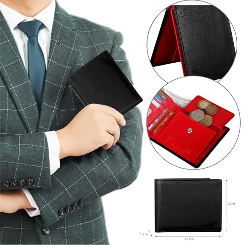 Men's RFID Blocking Genuine Nappa Leather Billfold Wallet Purse - Photo ID Holder - Coin Pouch Pocket With Gift Box 12163