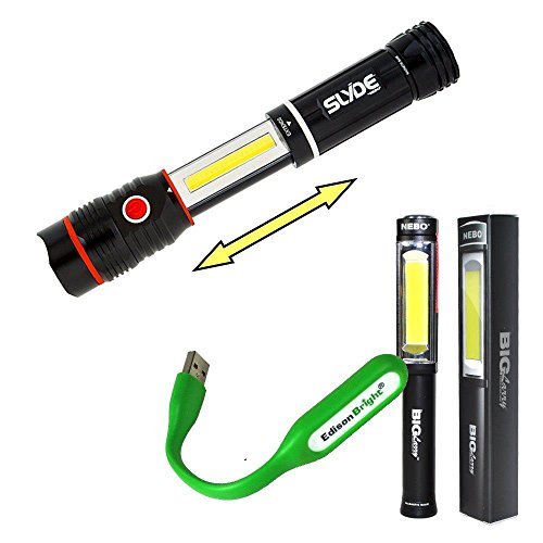 Bundle Nebo 6306 Big Larry & Nebo Slyde Flashlight/worklight Super Bright COB LED Magnetic Worklight EdisonBright USB powered reading light