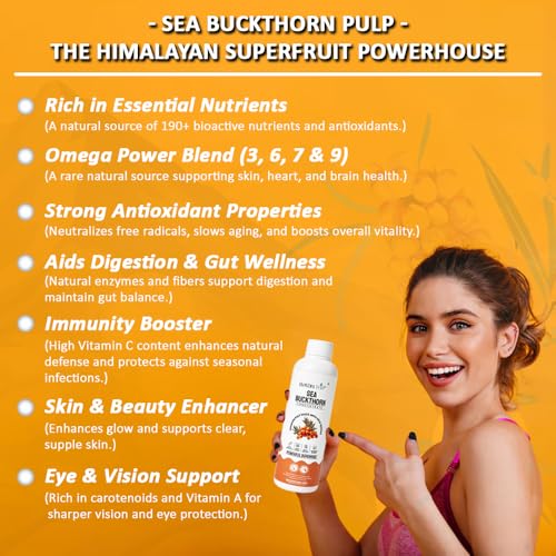 Image of BATON Himalayan Sea Buckthorn Pulp 300ml | 12x Vitamin C for Skin Glow & Immunity | Pure Ladakh Berry concentrate | Omega 3,6,7,9 & 190+ Nutrients | Gut Health | No Sugar | Natural Superfood (300ml Pack 2)