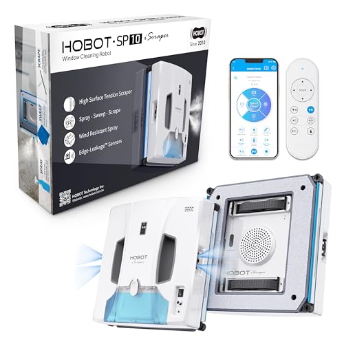 HOBOT-SP10 iScraper Window Cleaning Robot, Spray-Sweep-Scrape, 6000Pa Suction, App + Remote Control, Framed/Frameless Glass, Indoor/Outdoor Use