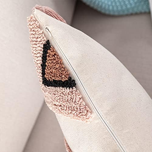 Miniatura 2 de Funda de almohada lumbar tejida de algodón bohemio, con borlas y diamantes étnicos indios color rosa azul marino con borlas, funda de cojín