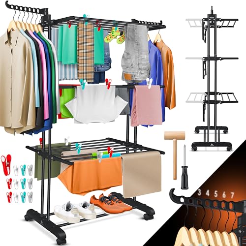 KESSER® Tour d'étendoir à linge avec roulettes, gain de place, pour intérieur et extérieur, 4...