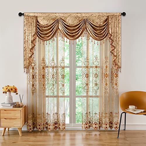 Cortinas bordadas de café de lujo para transformar su dormitorio con una cenefa europea 4