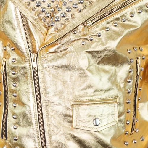 Image of Men's Studded Cowhide Leather Biker Jacket - Punk Rock Spiked Brando Coat