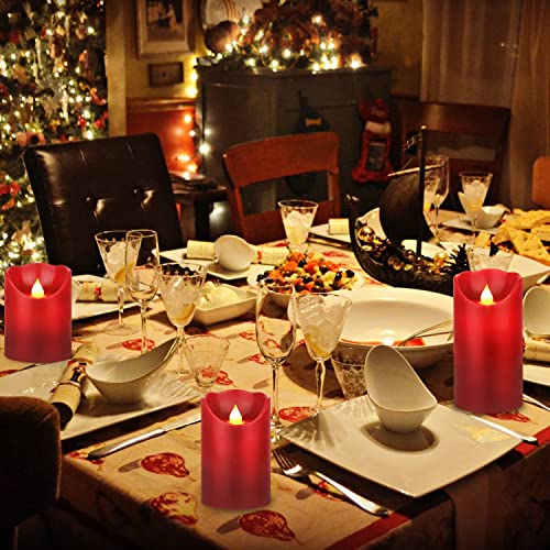 Image of JUNPEI LED Candles, Battery Flickering Candles, Set of 3 Red Real Wax,300+ Hour Decorating Pillars Candles, with10 Buttons Remote Control with 24 Hour Timer Function for Decoration Christmas