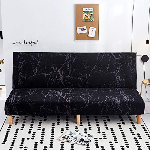 SearchI Fundas Sofá Cama Sin Brazos,Moderna y Plegable Cubre Protector para Sofa Cama,Extraíbles y Lavables,Fundas Sofa Cama Clic-clac Elástica sin Reposabrazos(Mármol/Negro,Tamaño S)