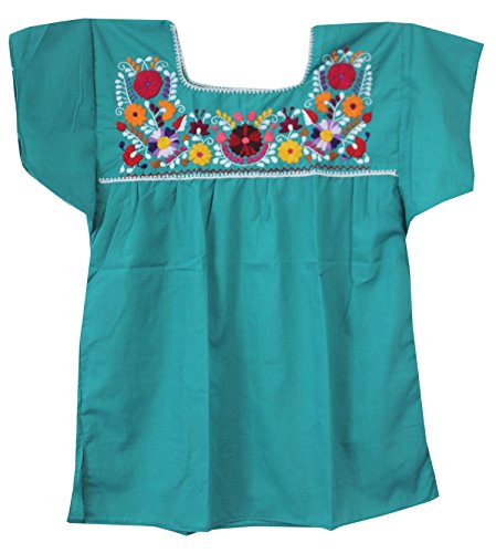 Liliana Cruz Embroidered Mexican Peasant Blouse (Teal, 2X)