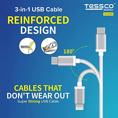 Image of Tessco (GU-331) 3 in 1 USB Cable for Type-C, Micro USB, Smartphone, Tablet with Rapid Charging Support and Fast Data Sync (1M)