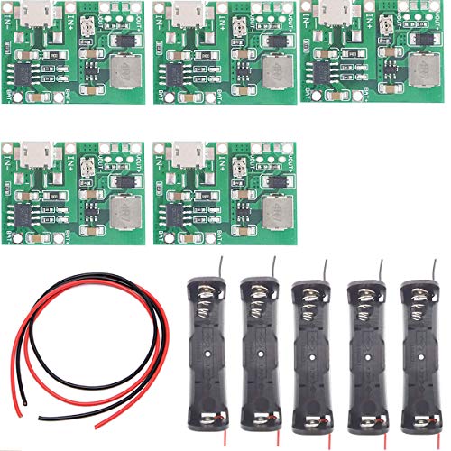 Youmile 5 piezas 4.3V 27V Módulo de descarga de carga Módulo de aumento ajustable + Soporte de batería 18650 con líneas rojas y negras para 18650 Batería Mobile Power Protection Placa PCB