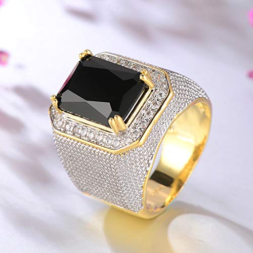 S925 Sterling Silver Men's Ring Engagement Ring 14K Gold Plated Promise CZ Ring Diamond Ring Hip Hop Gold Domineering Square Sapphire Black Gem AAAA Anniversary Men's Ring Wedding Ring 5234
