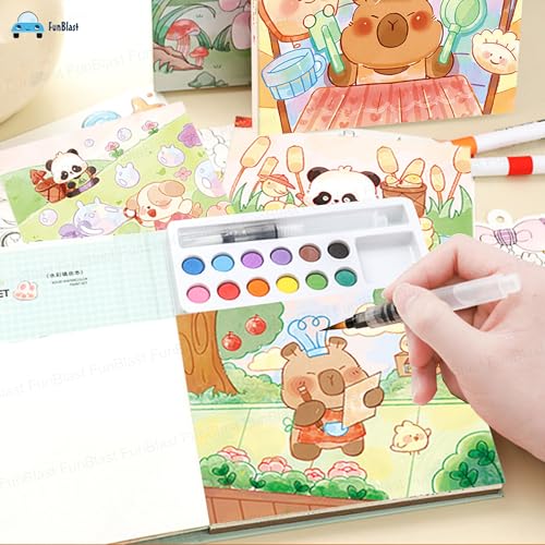 Image of FunBlast Capybara Coloring Book for Kids - Watercolor Painting Book Set, DIY Graffiti Coloring Note-Book with Watercolor Gouache Brush, Creative Coloring Book for Kids (Capybara)