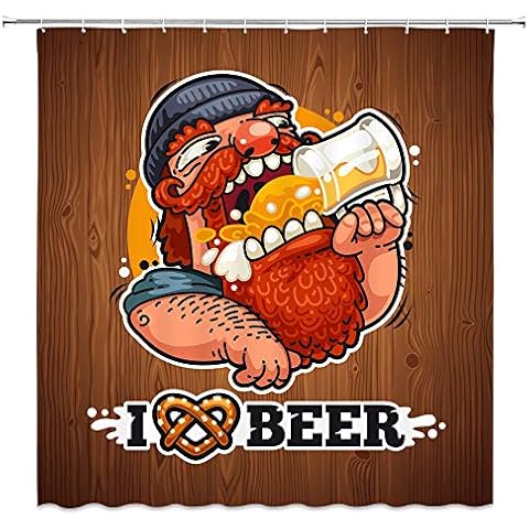 Lileihao Man Drink Beer Shower Curtains Cartoon Creative Design Bathroom Decor Waterproof Polyester Fabric Home Bath Decor Accessories Hanging Shower Curtain Sets Non Peva 69 x 70 Inch with Hooks Cover