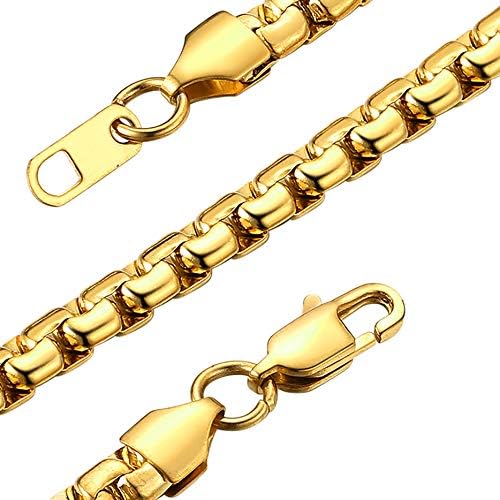 GoldChic Gold Men Necklaces 316L Stainless Steel Box Chain 6MM Strong Hip Hop Link 18inches Chain Necklace for Men Hypoallergenic Men's Jewellery Gifts