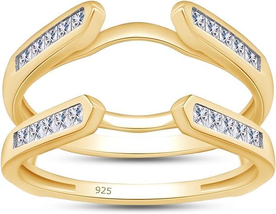 Created Round Cut White Diamond 925 Sterling Silver 14K Gold Finish Beautiful Cathedral Enhancer Guard Ring Christmas Gift For Women