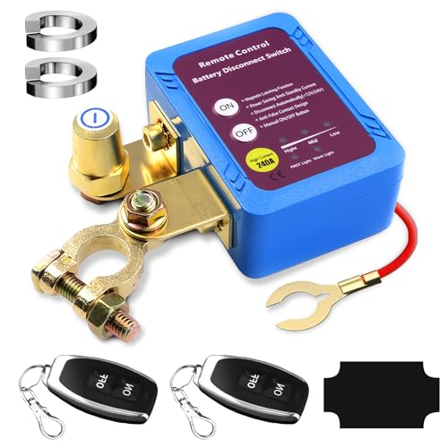 GOEDCH Inalámbrico Interruptor Bateria Coche: 12V 240A Corta Corriente Bateria Coche con 2 Telecontrol, Interruptor De Desconexión De Batería Remota para Coche, RV, ATV, Camión, Barco(azul)