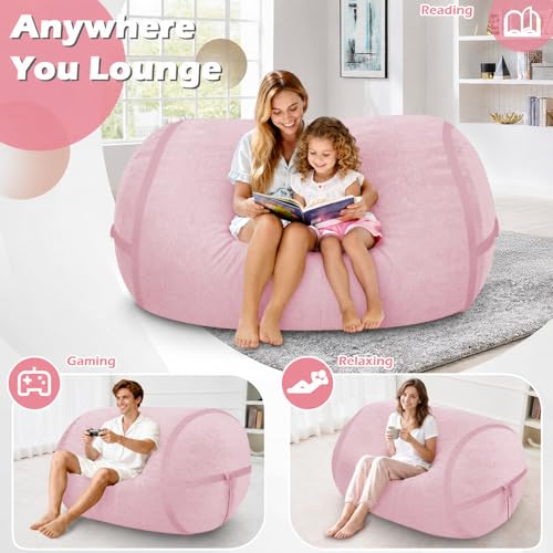 Image of 4FT Bean Bag Chair 4'Big Bean Bag Chairs with Adults, Large Beanbag Chair | Bean bag Lounger with Machine Washable Cover Luxurious Velvet Fabric, Comfy Chairs for Living Room, Bedroom, Dorm, Pink