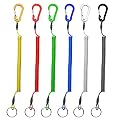 Lix&Rix Color Fishing Lanyards Fishing Tool/Pole Safety Coiled Lanyards Retractable Wire Inside with Carabiner, 6pcs