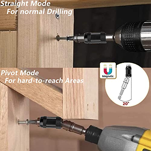 Pivoting Bit Tip Holder, Flexible Magnetic Screwdriver Bit Holder for Drill, Quick Change Locking Bit Extension with Spring Release Adjustable in 20 ° Rotation for Tight Spaces or Corners