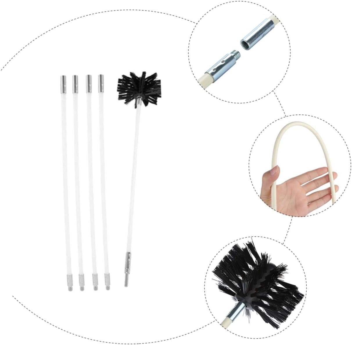 Luxshiny Dryer Duct Cleaner and Fireplace Chimney Brush Set, 610mm Flexible Rods with Curved Cleaning Brush Head, Vent and Stove Pipe Inner Wall Cleaning Tool for Home Use
