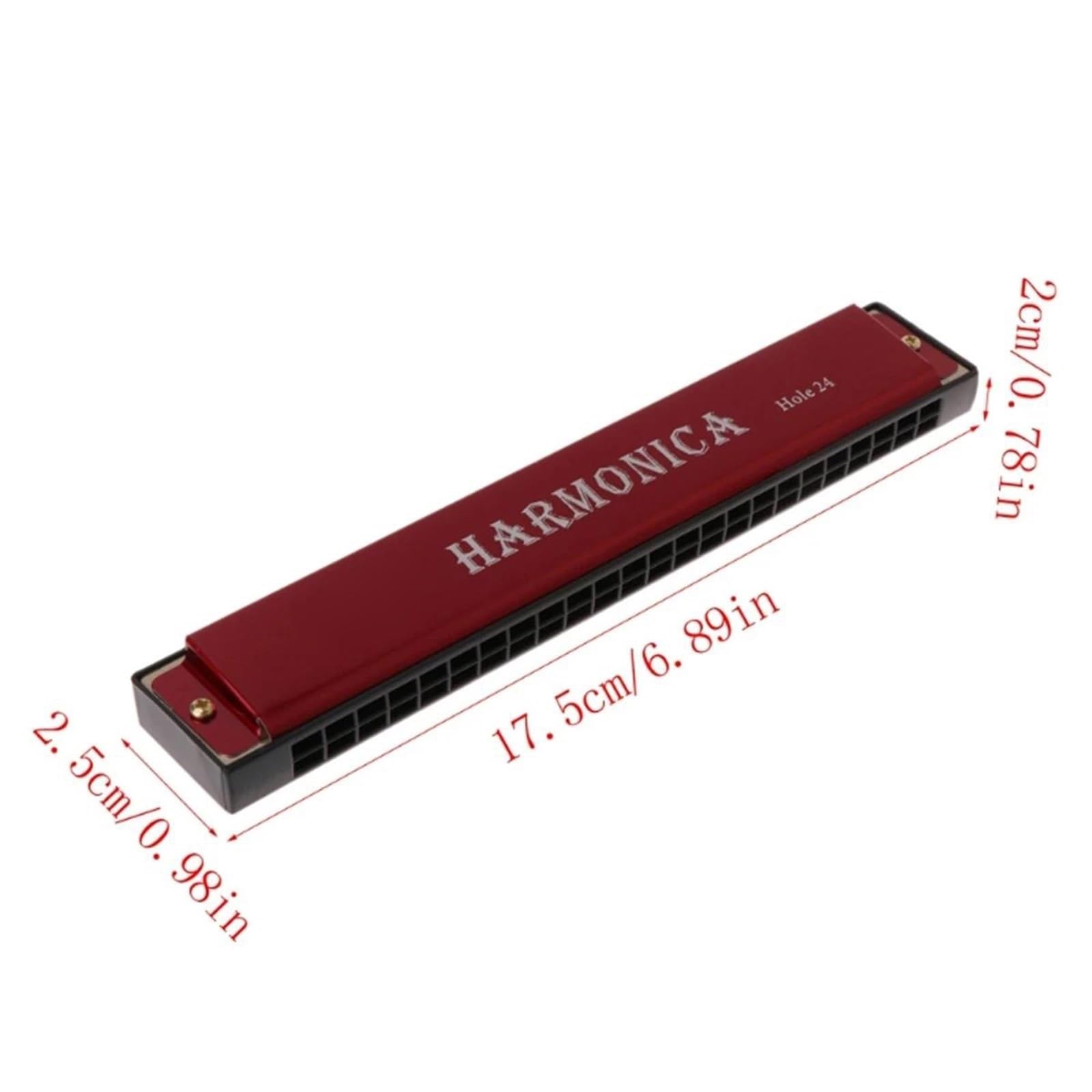 24 Loch Profi Mundharmonika C Tonart Metallkorpus Mit Etui Geeignet Für Anfänger(Red)