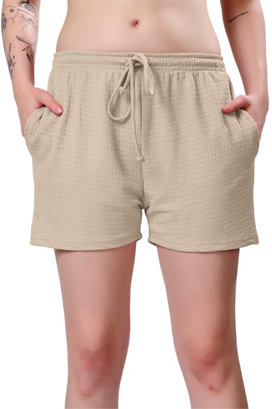 Image of London Hills Shorts for Women Textured Waffle Knit with Pockets for Gym, Sports, Running, Yoga, Cycling, Walk Casual Shorts Or Half Lower, Hot Pant, Half Trouser, Pack of 1, Pack of 2, Pack of 3