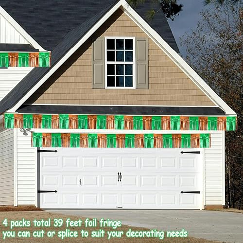 Image of 4 Packs Total 39 Ft Super Ball Parade Floats for Trailer Car, Green Brown Foil Fringe Garland Tinsel Streamers Hanging Backdrop Banner Table Skirts for Graduation Homecoming Birthday Football Party