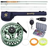 Sougayilang Fly Fishing Rod and Reel Combo, 4 Piece Fly Rod and Die Cast Aluminum Alloy Reel Complete Starter Package with Rod Bag-Green-#5