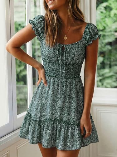 Image of YOBECHO Womens Summer Sexy Sweetheart Collar Printed Ruffle Mini Dress