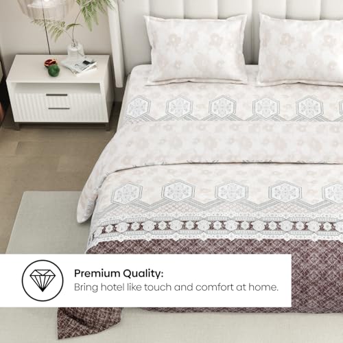 Image of Rivermoor 144 TC Cotton Bedsheet for Queen Double Bed with 2 Pillow Covers | Flat Bedsheets | White Floral Pattern | 90 x 100 Inches