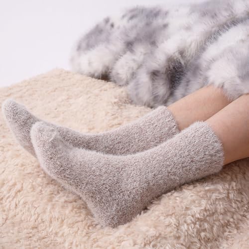 Image of SISOSOCK 5 Pairs Fuzzy Soft Cozy Comfortable Socks for Women, Casual Sleep Comfy Socks, Perfect Warm Winter Gifts for Women