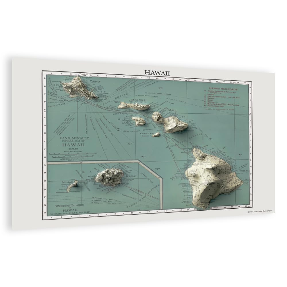 Amazon.com : Restoration Cartographic Wall Map of Hawaii Vintage